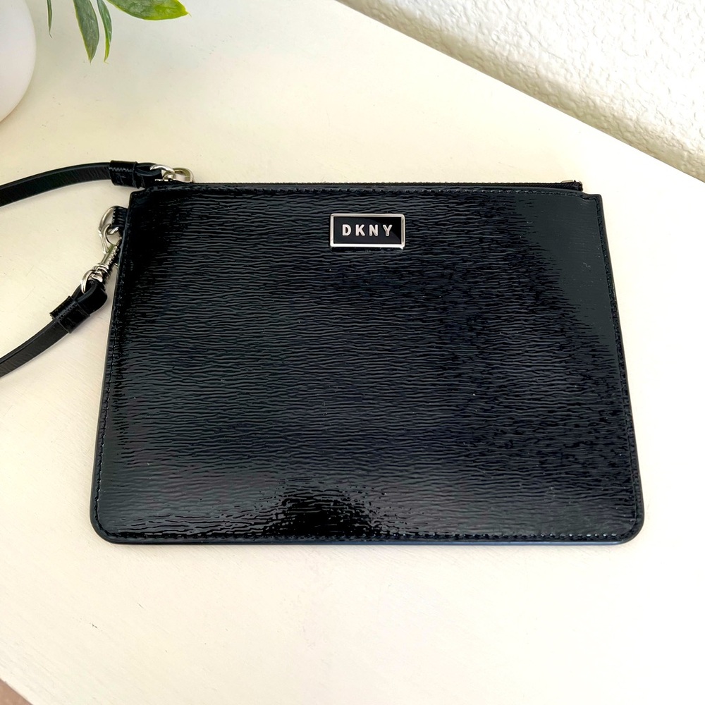 DKNY Gigi Textured Patent Leather Black Wristlet